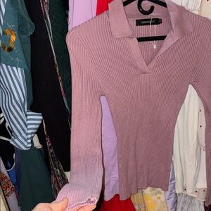 Ribbed Collared Sweater - Mauve Rose